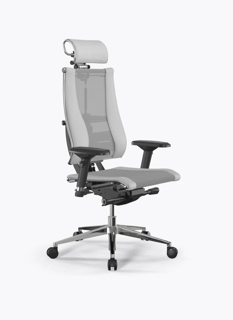 Кресло Метта Y 4D Triumph B2-14D/0985404 (сетка TS YM93 светло-серая/экокожа Infinity Easy Clean белая)